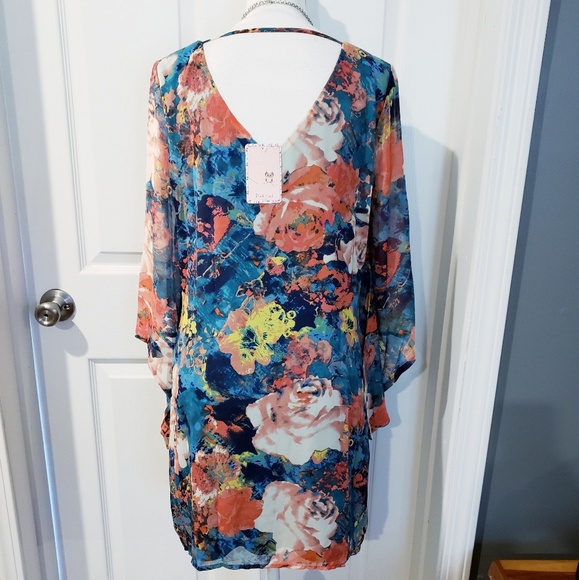 NWT Pink Owl Apparel Floral Cutout Back Dress - Picture 2 of 4